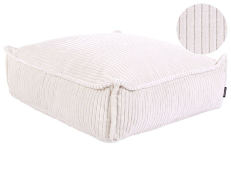 Floor Cushion Light Beige Cotton 55 x 55 x 20 cm Square Fabric Velvet Structure Ribbed Corduroy Seating Pouffe Beliani