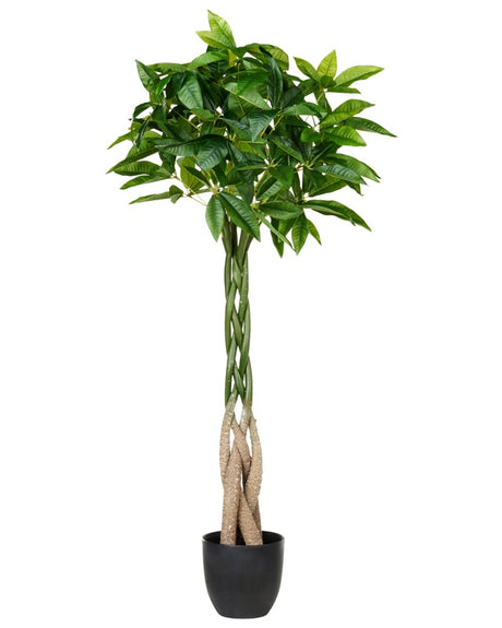 Artificial Potted Pachira Tree Plant Green Synthetic Material 120 cm Black Pot Braided Root Decorative Indoor Use Beliani