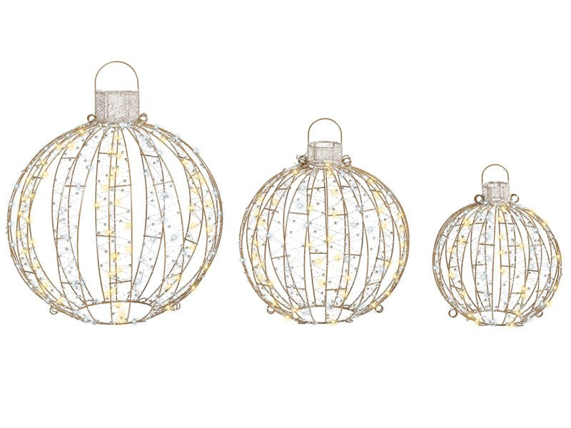 Outdoor LED Decoration Gold Metal Set of 3 Baubles Seasonal Garden Home Dcor with Lights Beliani