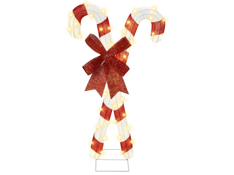 Outdoor LED Decoration Red and White Metal Candy Cane Seasonal Garden Home Dcor with Lights Beliani