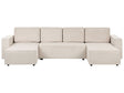 4 Seater U-Shaped Sofa Light Beige Polyester Fabric Upholstery Sleeping Function Storage Beliani