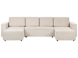 4 Seater U-Shaped Sofa Light Beige Polyester Fabric Upholstery Sleeping Function Storage Beliani