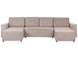 4 Seater U-Shaped Sofa Light Brown Polyester Fabric Upholstery Sleeping Function Storage Beliani