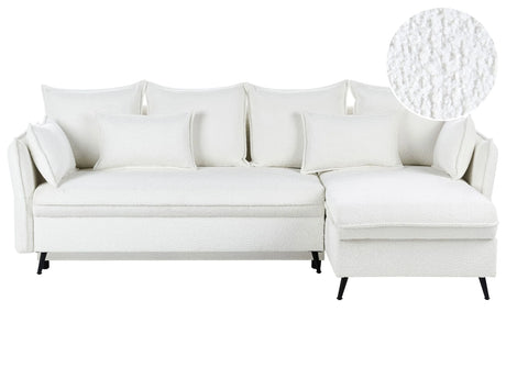Corner Sofa Bed Off-White Boucle Fabric Upholstered Left Hand Orientation with Storage Modern Design Beliani