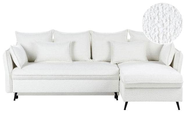 Corner Sofa Bed Off-White Boucle Fabric Upholstered Left Hand Orientation with Storage Modern Design Beliani
