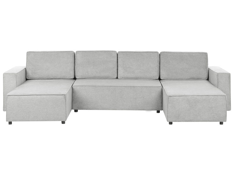 4 Seater U-Shaped Sofa Light Grey Polyester Fabric Upholstery Sleeping Function Storage Beliani