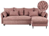 Corner Sofa Bed Red Boucle Fabric Upholstered Left Hand Orientation with Storage Modern Design Beliani