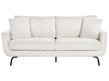 3 Seater Sofa Off-White Polyester Fabric Metal Legs Loveseat Couch Living Room Furniture Beliani