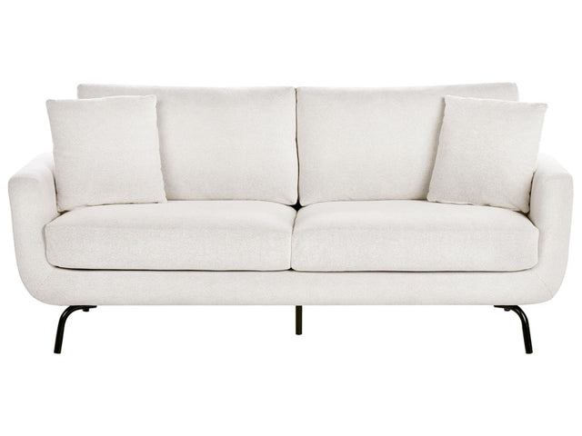 3 Seater Sofa Off-White Polyester Fabric Metal Legs Loveseat Couch Living Room Furniture Beliani