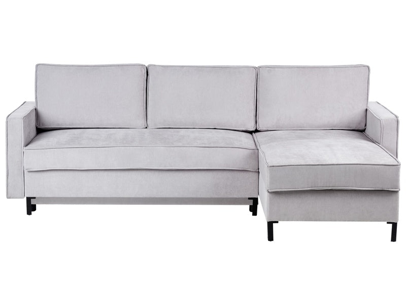 Corner Sofa Bed Light Grey Polyester Fabric Upholstered Left Hand Orientation with Storage Modern Design Beliani