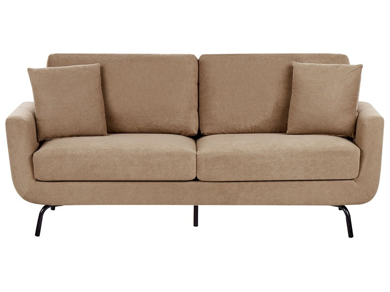 3 Seater Sofa Light Brown Polyester Fabric Metal Legs Loveseat Couch Living Room Furniture Beliani