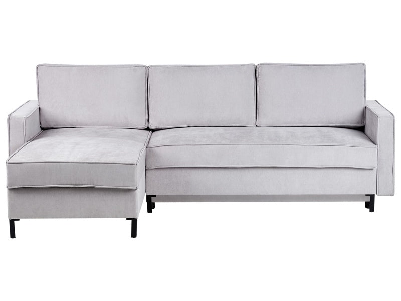 Corner Sofa Bed Light Grey Polyester Fabric Upholstered Right Hand Orientation with Storage Modern Design Beliani