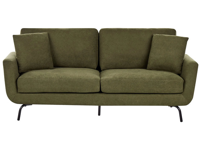 3 Seater Sofa Dark Green Polyester Fabric Metal Legs Loveseat Couch Living Room Furniture Beliani