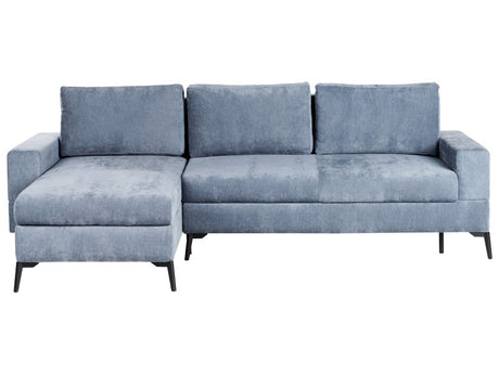 Corner Sofa Bed Blue Polyester Fabric Upholstered Right Hand Orientation with Storage Modern Design Beliani