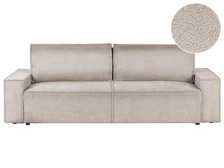 Sofa Bed Beige Boucle Fabric Upholstered Sleeper Function with Storage Modern Living Room Beliani