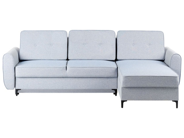 Corner Sofa Bed Blue Polyester Fabric Upholstered Left Hand Orientation with Storage Modern Design Beliani