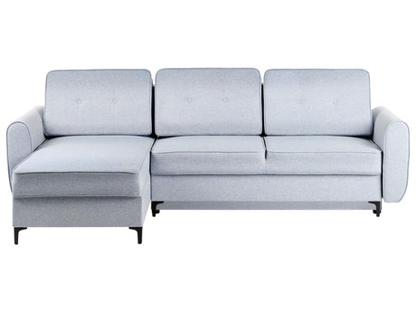 Corner Sofa Bed Blue Polyester Fabric Upholstered Right Hand Orientation with Storage Modern Design Beliani