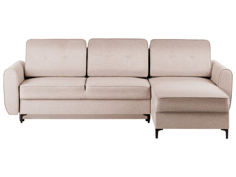 Corner Sofa Bed Light Brown Polyester Fabric Upholstered Left Hand Orientation with Storage Modern Design Beliani