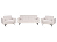 Living Room Set Off-White Polyester Fabric Upholstery 3 Seater and 2 Armchairs Reclining Backrest 3 Positions Click-Clack Beliani