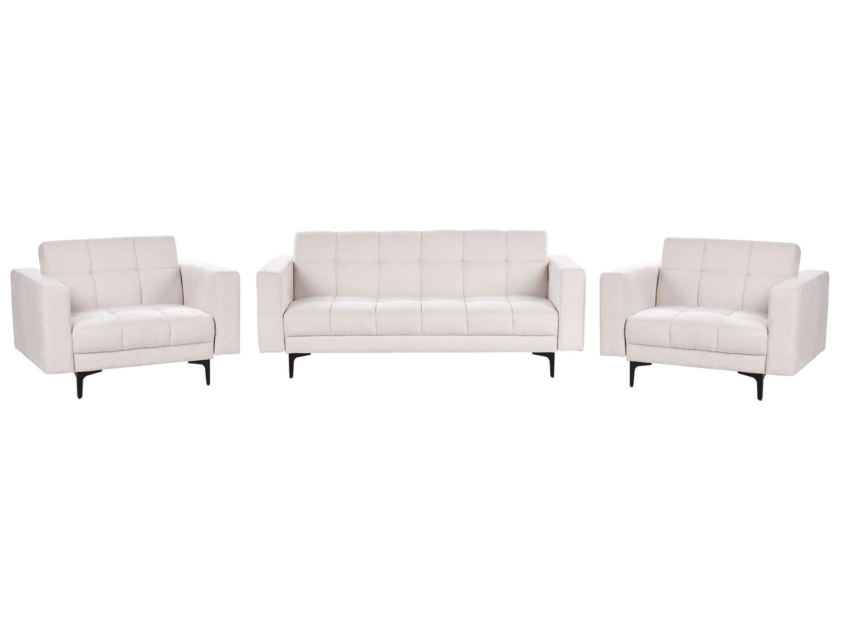 Living Room Set Off-White Polyester Fabric Upholstery 3 Seater and 2 Armchairs Reclining Backrest 3 Positions Click-Clack Beliani