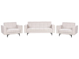 Living Room Set Off-White Polyester Fabric Upholstery 3 Seater and 2 Armchairs Reclining Backrest 3 Positions Click-Clack Beliani