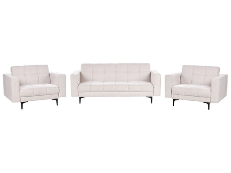 Living Room Set Off-White Polyester Fabric Upholstery 3 Seater and 2 Armchairs Reclining Backrest 3 Positions Click-Clack Beliani
