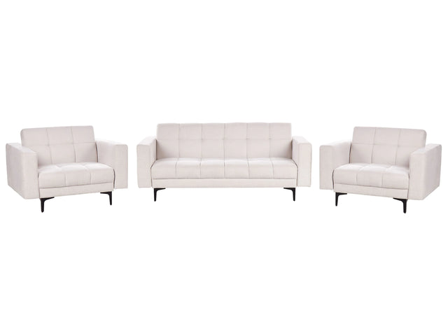 Living Room Set Off-White Polyester Fabric Upholstery 3 Seater and 2 Armchairs Reclining Backrest 3 Positions Click-Clack Beliani