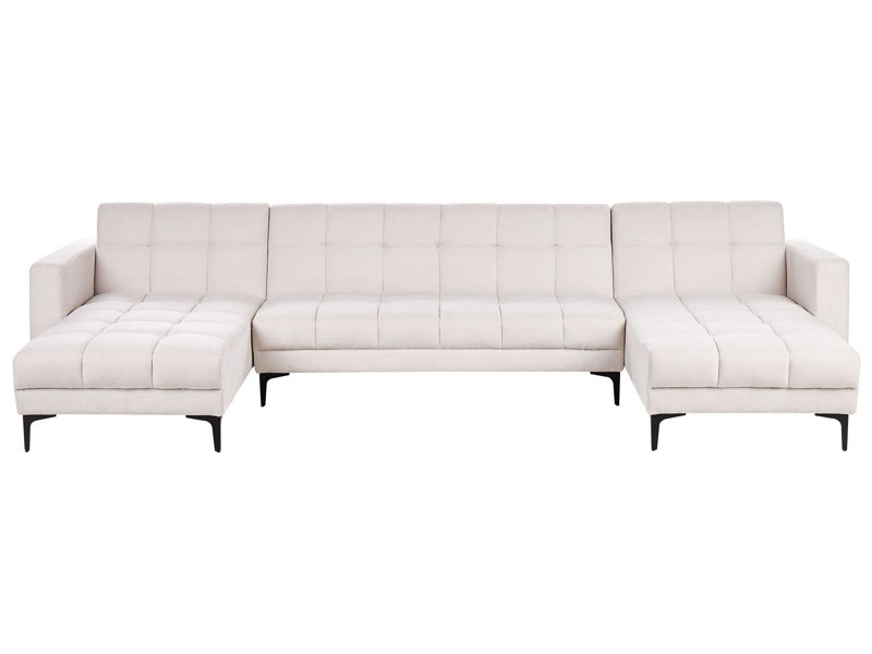 5 Seater U-Shaped Sofa Off-White Polyester Fabric Upholstery Reclining Backrest 3 Positions Click-Clack Beliani