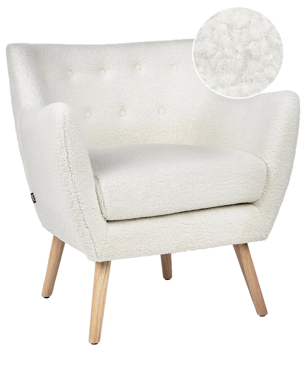 Armchair White Boucle Button Back Rubberwood Legs Modern Beliani