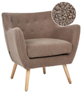 Armchair Brown Boucle Button Back Rubberwood Legs Modern Beliani