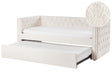 Trundle Bed Frame Off-White EU Boucle Single Size 3ft Slatted Frame Buttoned Nailhead Trims Glam Beliani