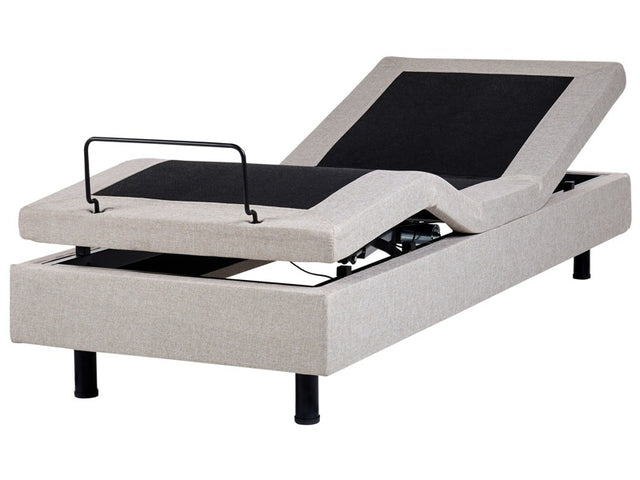 Electric Bed Beige Polyester EU Small Single 2ft6 Remote Control Adjustable without Headboard Beliani