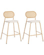 Set of 2 Bar Chairs Light Wood Metal Frame Rattan Upholstered Backrest Counter Stools Beliani