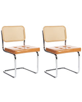 Set of 2 Dining Chairs Brown Faux Leather Embossed Cantilever Metal Base Vintage Retro Style Beliani