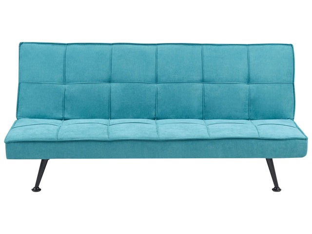 Fabric Sofa Bed Sea Blue 3-Seater Quilted Upholstery Click-Clack Guest Bed Armless Beliani