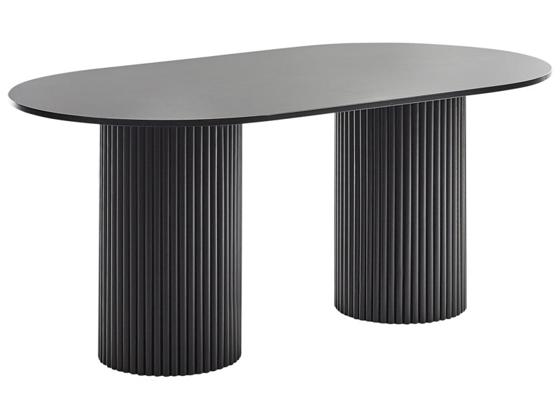 Dining Table Black MDF Tabletop Rubberwood Legs 180 x 100 cm Modern Rustic Style Beliani