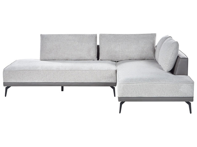 Left Hand Corner Sofa Grey Polyester Faux Leather Steel Legs Cushions Living Room Beliani