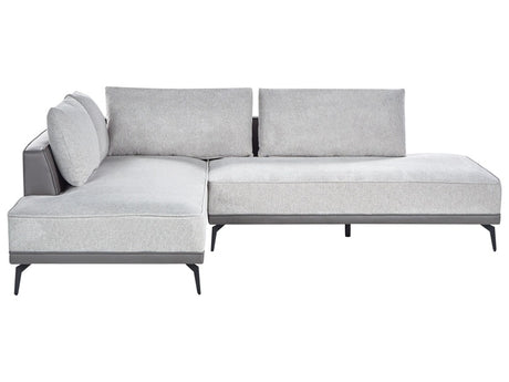 Right Hand Corner Sofa Grey Polyester Faux Leather Steel Legs Cushions Living Room Beliani