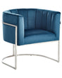 Armchair Blue Velvet Fabric Silver Metal Frame Scalloped Back Glam Style Beliani