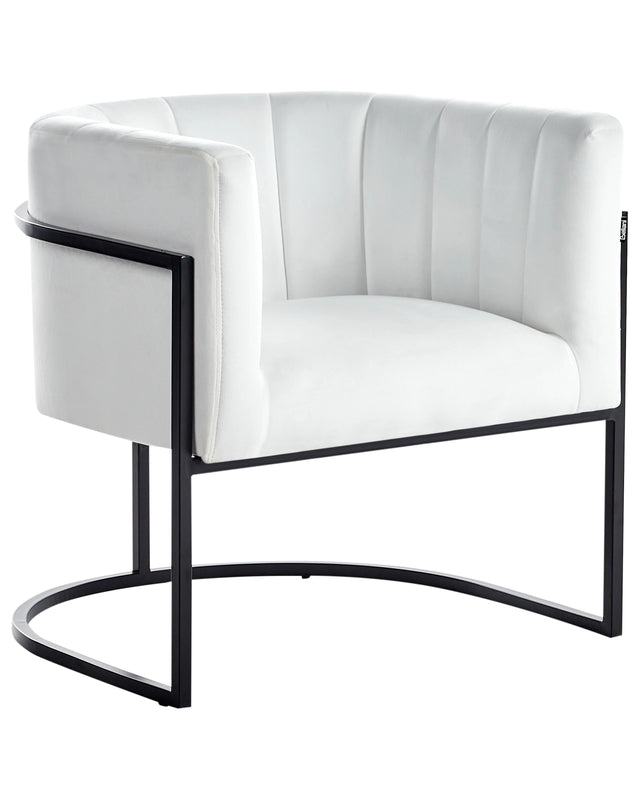Armchair White Velvet Metal Black Frame Accent Chair Glamour Style Living Room Dining Room Beliani