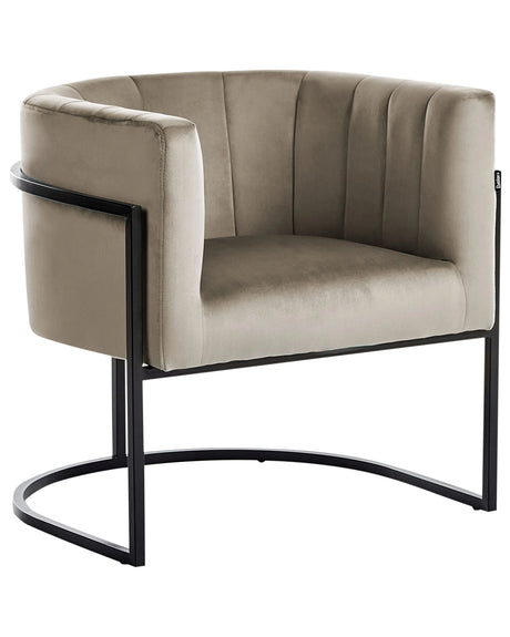 Armchair Taupe Velvet Metal Black Frame Accent Chair Glamour Style Living Room Dining Room Beliani
