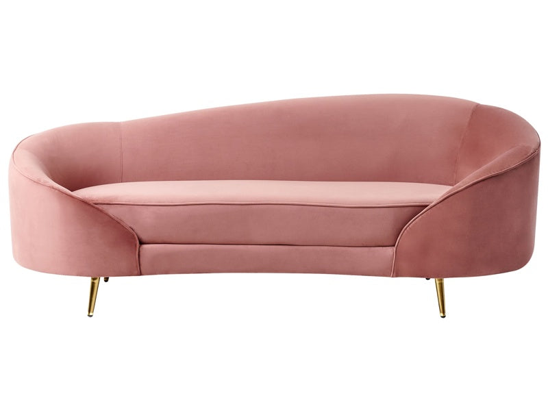 Sofa Pastel Pink Velvet Glamour Curved Retro Styled 3 Seater with Gold Metallic Legs  Beliani