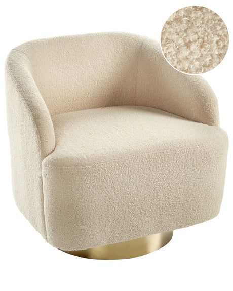 Armchair Beige Boucle Fabric Soft Nubby Gold Base Swivel 360 Retro Glam Art Decor Style Beliani