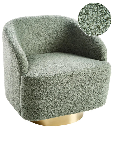 Armchair Light Green Boucle Fabric Soft Nubby Gold Base Swivel 360 Retro Glam Art Decor Style Beliani