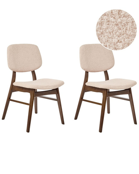 Set of 2 Dining Chairs Dark Rubberwood Frame Beige Boucle Fabric Seat Armless Retro Design Beliani