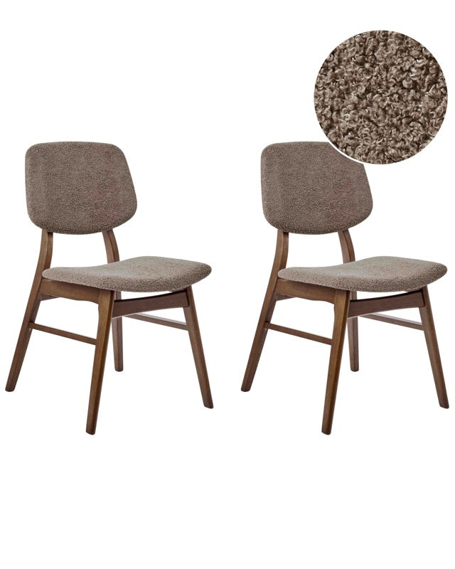 Set of 2 Dining Chairs Dark Rubberwood Frame Taupe Boucle Fabric Seat Armless Retro Design Beliani