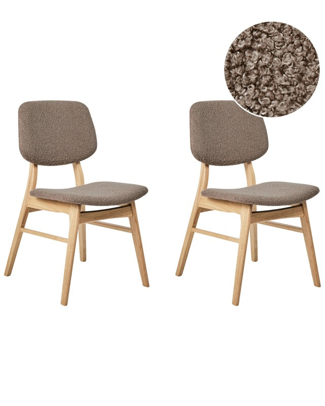 Set of 2 Dining Chairs Light Rubberwood Frame Taupe Boucle Fabric Seat Armless Retro Design Beliani