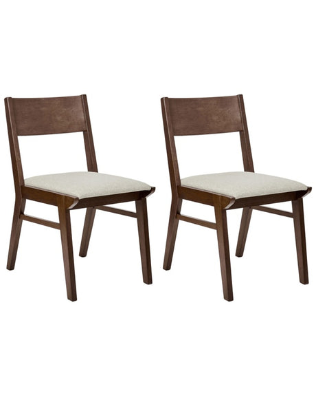 Set of 2 Dining Chairs Dark Rubberwood Frame Beige Fabric Seat Armless Retro Traditional Design Beliani