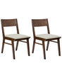 Set of 2 Dining Chairs Dark Rubberwood Frame Beige Fabric Seat Armless Retro Traditional Design Beliani