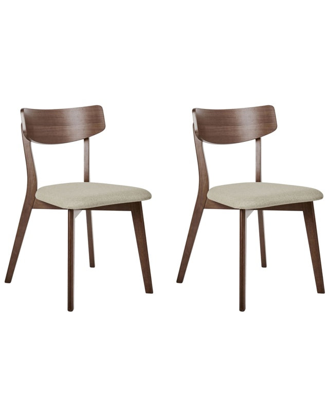 Set of 2 Dining Chairs Dark Rubberwood Frame Beige Fabric Seat Armless Retro Design Beliani